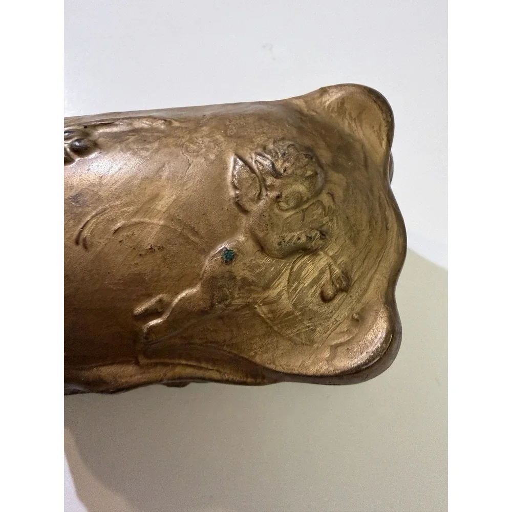 Metal Art Nouveau Angel Cherub Jewelry Casket Trinket box Gold Tone 5